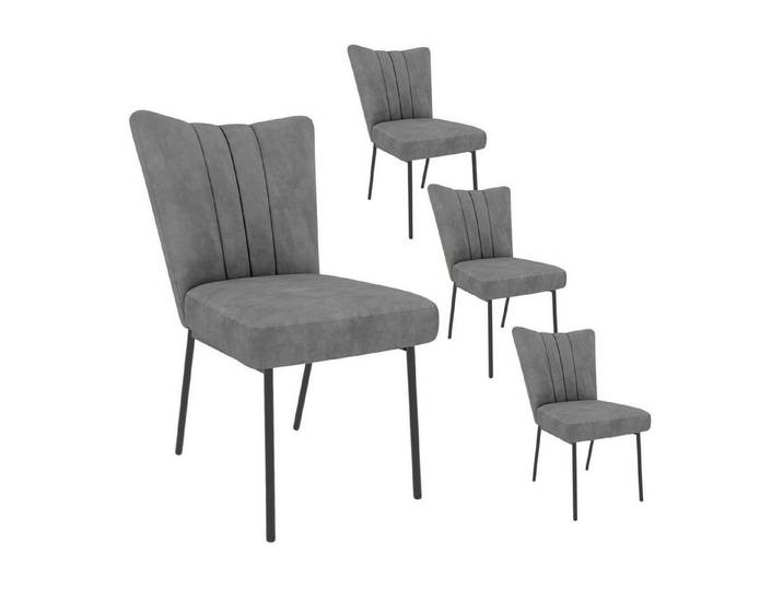 LuxusKollektion Esszimmerstuhl Stühle Esszimmer Küchenstühle Samtstoff Esstisch Grau 4 Stühle