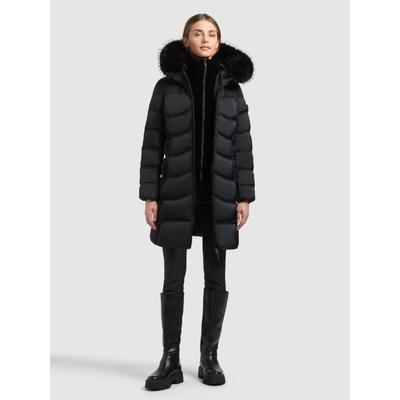 Steppmantel KHUJO "RATKE - 2IN1 (EINSATZ HERAUSNEHMBAR)", Damen, Gr. XS, schwarz, Web, 100% Polyester, glänzend, slim fit knielang, eingesetzt gerader Abschluss, Mäntel Steppmantel