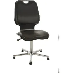 PROREGAL Belastbarer Arbeitsstuhl Arlington, großer Rückenlehne, Sitzhöhe 47-65cm, Tragfähigkeit 180kg, Kunstlederauflage, Aluminium-Fußkreuz, Gleiter