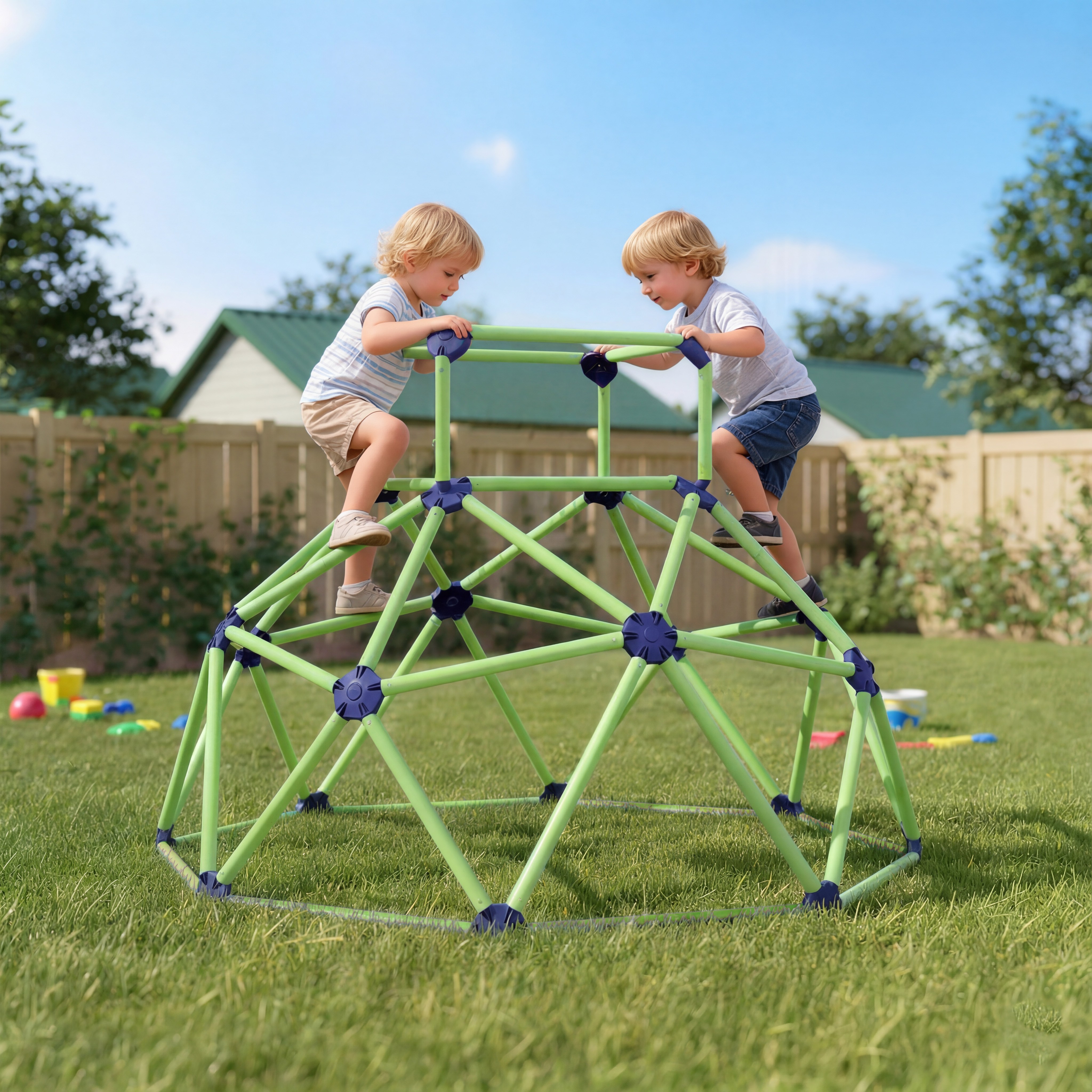 Aiyaplay Gioco Arrampicata Bambini 3-8 Anni a Cupola con Bordi Smussati, in PP, 182.5x182.5x119 cm, Verde e Viola   Aosom Italy