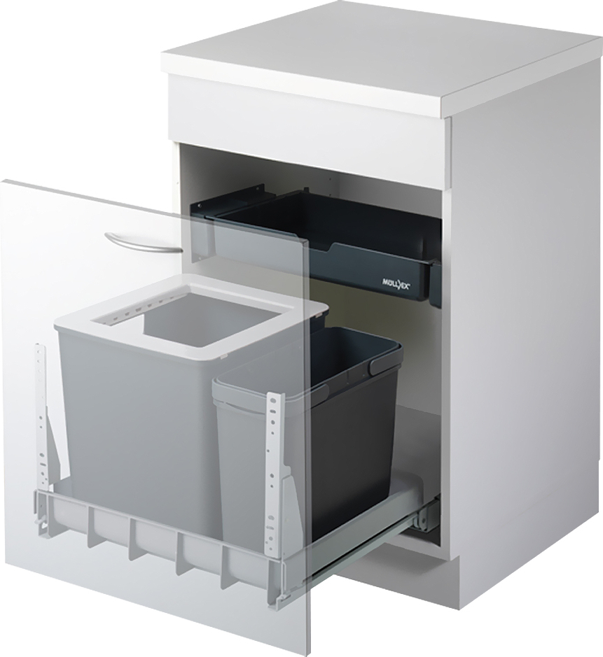 MÜLLEX Euro Boxx 55/60-R Abfallsystem inklusive Auszugssystem als Vollauszug, 56 (40+16) Liter / ab 55 cm Schrankbreite / 2-fach Trennung