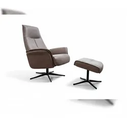 KAWOLA Relaxsessel JOSIANE Drehsessel Lederfaserstoff anthrazit mit Hocker