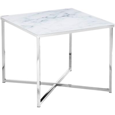 Beistelltisch SALESFEVER "Caorle Stilvoller Tisch", weiß (weiß, chromfarben, chromfarben, weiß), B:50cm H:42cm T:50cm, Tische, Beistelltisch, Elegante Tischplatte in edler Marmoroptik