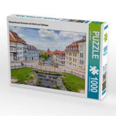CALVENDO Puzzle Wasserkunst Brunnen mit Sicht auf Rathaus | 1000 Teile Lege-Größe 64x48cm Foto-Puzzle für glückliche Stunden