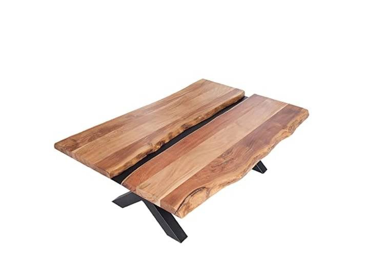 Riess Ambiente Couchtisch Amazonas - 105x52cm - Natur - Akazienholz Metall Baumkante, X-Gestell, Beine: schwarz matt, individuelle Maserung, Industrial Design, pflegeleicht