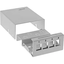 INLINE Patchfeld-Dose Aufputz für 4x Keystone RJ45, Metall, lichtgrau RAL7035