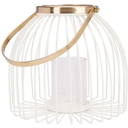 Casativo, Windlicht, Metall-Windlicht mit Glaseinsatz, 22 x 19,5 cm, weiss-gold