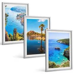 BILDER SET 3er Set - 40x60 cm Silberner Rahmen - Palmen am Meer, blaues Wasser