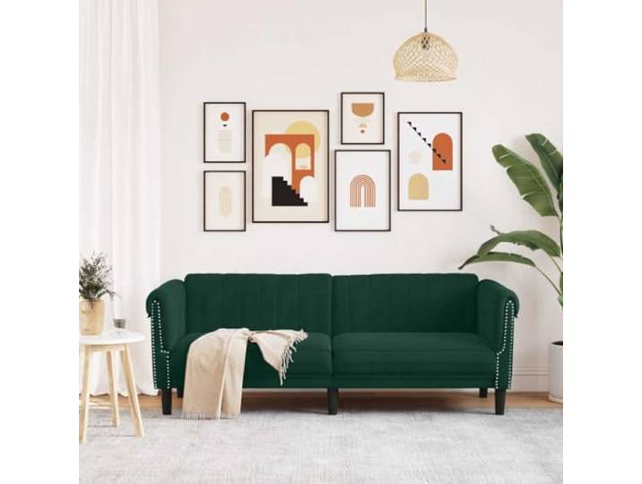 HEFZGDB 3-Sitzer Sofa Dunkelgrün Samt Modernes Design mit Weichem Stoff und Stabilen Stützbeinen für Wohnzimmer Komfortables Sitzgefühl durch Dicke Polsterung an Sitz Rückenlehne