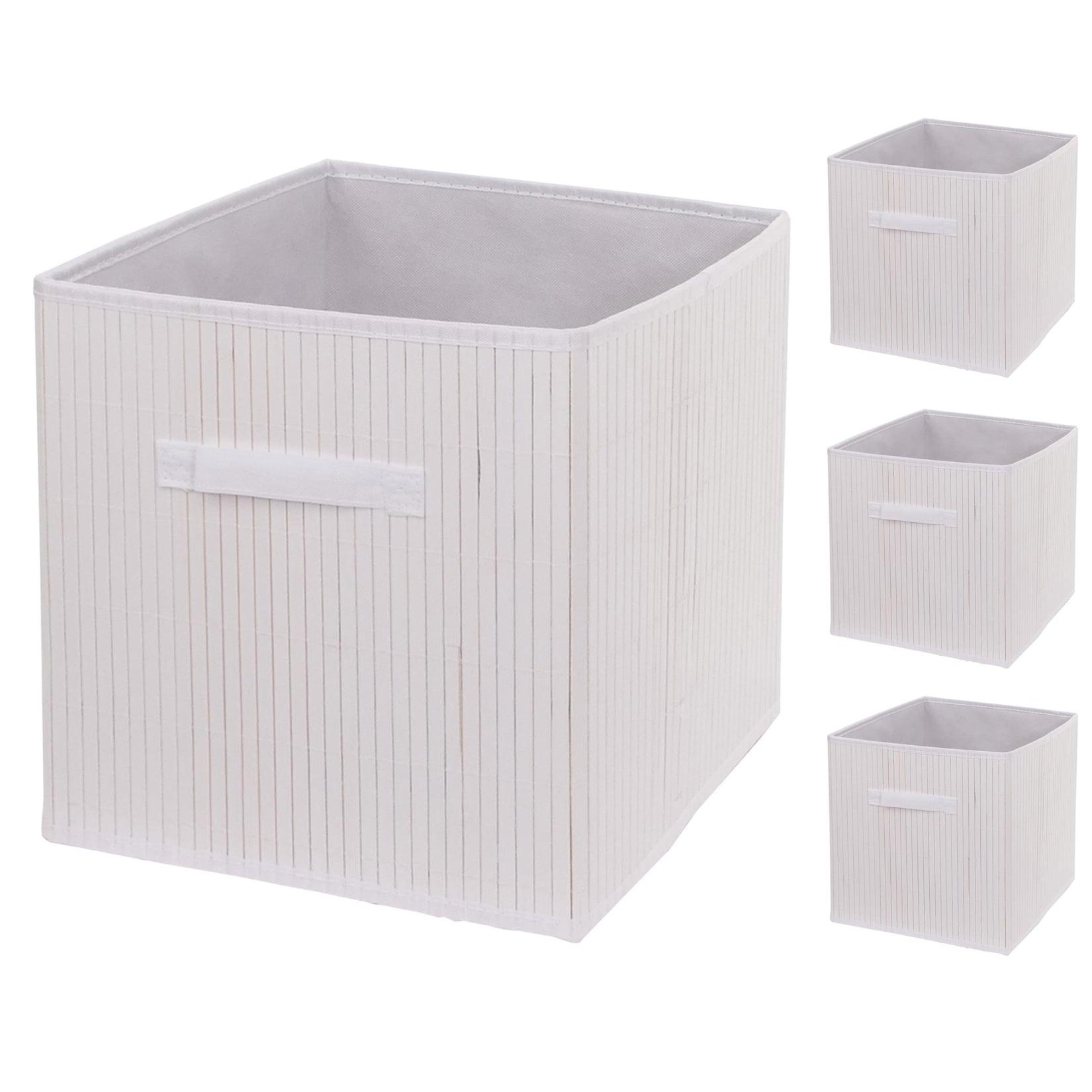 4er-Set Faltbox MCW-C21, Korb Aufbewahrungskorb Ordnungsbox Sortierbox Aufbewahrungsbox, Bambus 32x32x32cm ~ weiß
