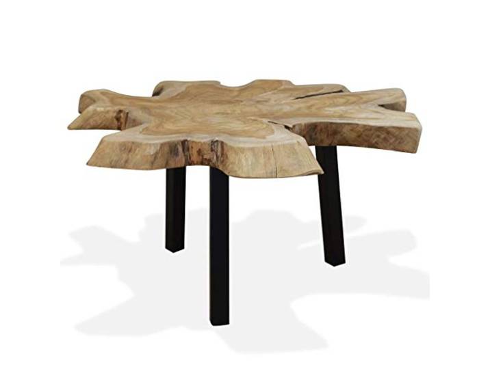 Tmriohed Couchtisch Teakholz Massiv 80x70x38 cm Wohnzimmer Handgefertigter Beistelltisch mit robuster Echtholz-Platte und Stahlbeinen für Wohnzimmer und Lounge.
