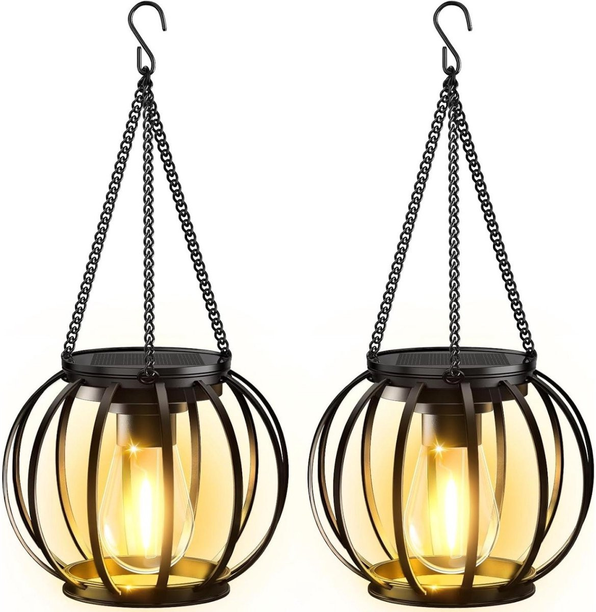 GelldG Set van 2 Waterdichte Metalen Solar Buitenlantaarns met LED-verlichting en Ophanghaken