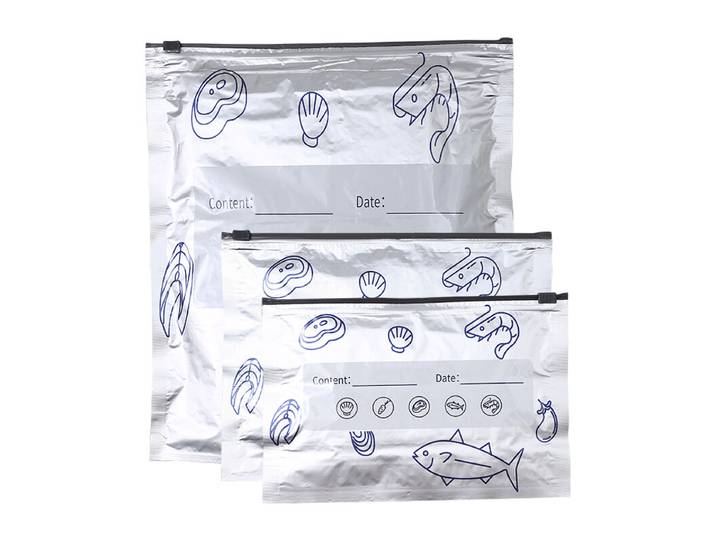 Maxcook Lot de 30 sacs de conservation alimentaire à glissière en aluminium, 3 tailles (20×13+5 cm / 23×17+5 cm / 26×29+7 cm, 10 pièces par taille), sacs de congélation hermétiques et réutilisables avec fermeture zippée et zone d'étiquetage, sacs isolants