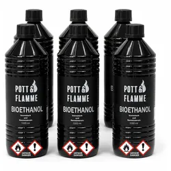 Pott & Flamme Bioethanol 6 x 1000 ml Flasche  mit Sicherheitsverschluss