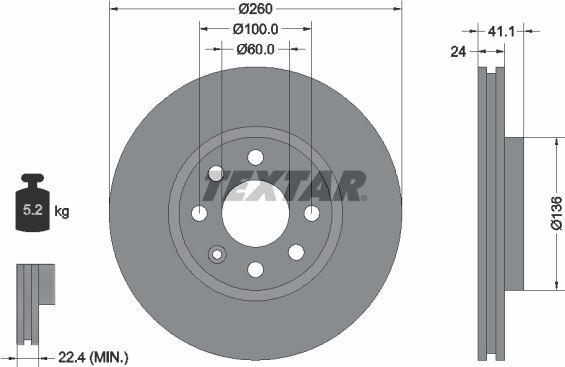 Textar Bremsscheibe Pro 92111103 260mm 24mm Für Opel