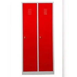 PROREGAL Garderobenspind Camel | 2-Fach mit Pro-Aufteilung| HxBxT 180x80x50 cm | Vorhängeschloss | Grau-Rot