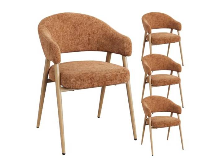 WOLTU Esszimmerstühle 4er Set Chenille Polsterstuhl Braun Beine in Holzoptik, Runde Rückenlehne, Weich gepolstert, Belastbar bis 150 kg, Für Esszimmer & Küche, Wohnzimmer & Café