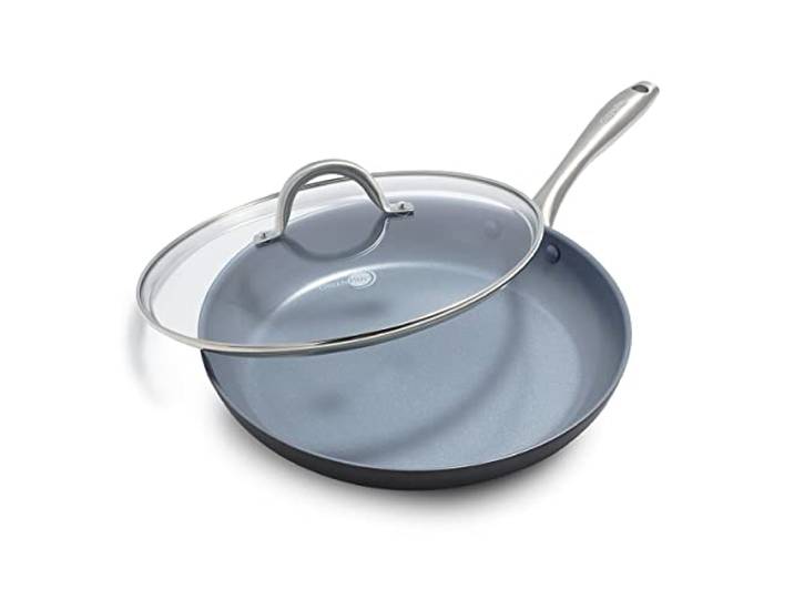 GreenPan Lima harteloxierte Bratpfanne mit Deckel, Keramik, antihaftbeschichtet, PFOA- und PFAS-frei, ofen- und grillsicher, Edelstahl-Griff, Kochgeschirr für Eier und Omelett, grau