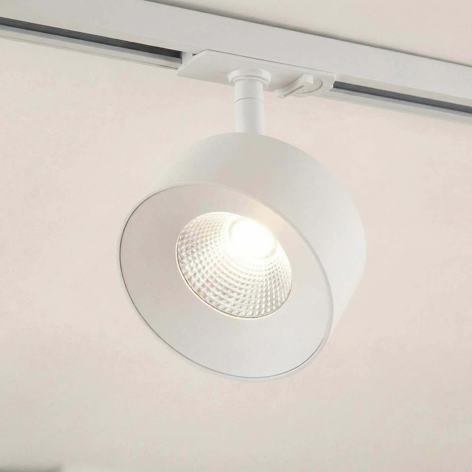 Lindby Linaro LED-railspot wit, ronde aluminium spot, 3.000 K, Ø 9,5 cm
