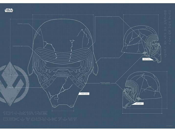 Bild KOMAR Star Wars EP9 Blueprint Kylo Helmet , schwarz-weiss (farbe bild(er): schwarz, weiß), B:70cm H:50cm, Holz, Papier, Bilder, Bild, Wandbild zur Dekoration im Kinderzimmer - ohne Rahmen