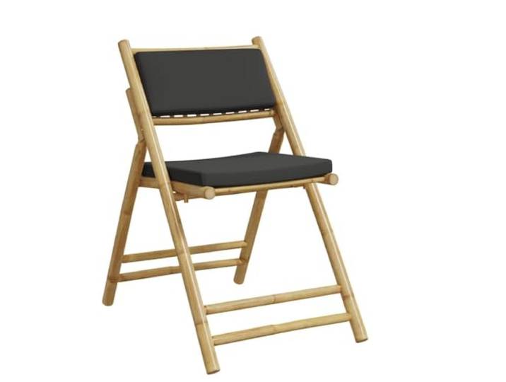 MNCVXAXG Klappbare Bistrostühle 6 Stück aus Bambus mit dunkelgrauen Kissen Massiver Bambus, abziehbare Kissen, waschbar, 100% Polyester, Schaumstoff und Baumwollfaser, 59 x 51 x 87 cm