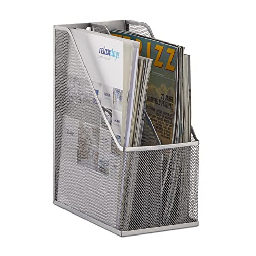 Relaxdays Tijdschriftenhouder met 2 vakken, metaal, zilver