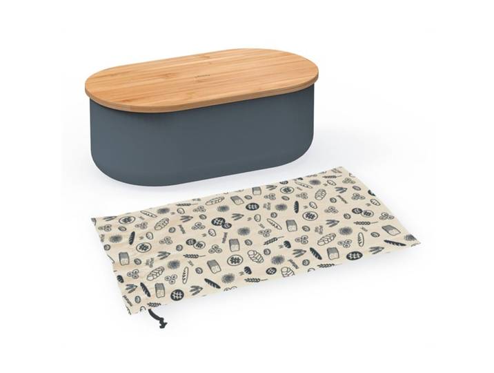 Diverse Brotkasten Pebbly grau/natur Baumwolle/Holz T 36 cm