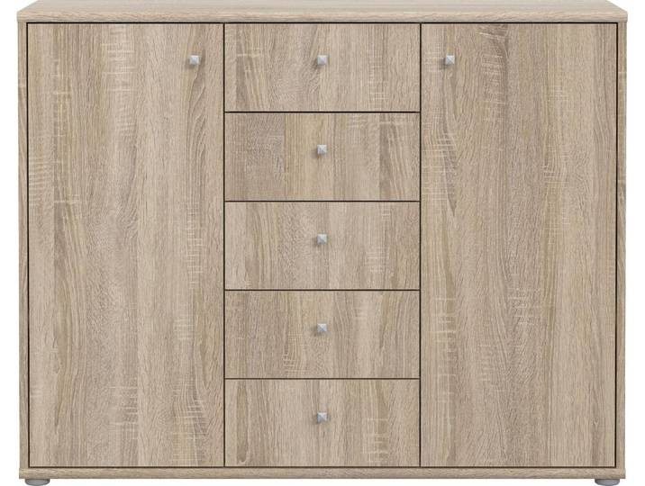FORTE TEMPRA 2 Kommode mit 2 Türen und 5 Schubladen, Holzwerkstoff, Sonoma Eiche
