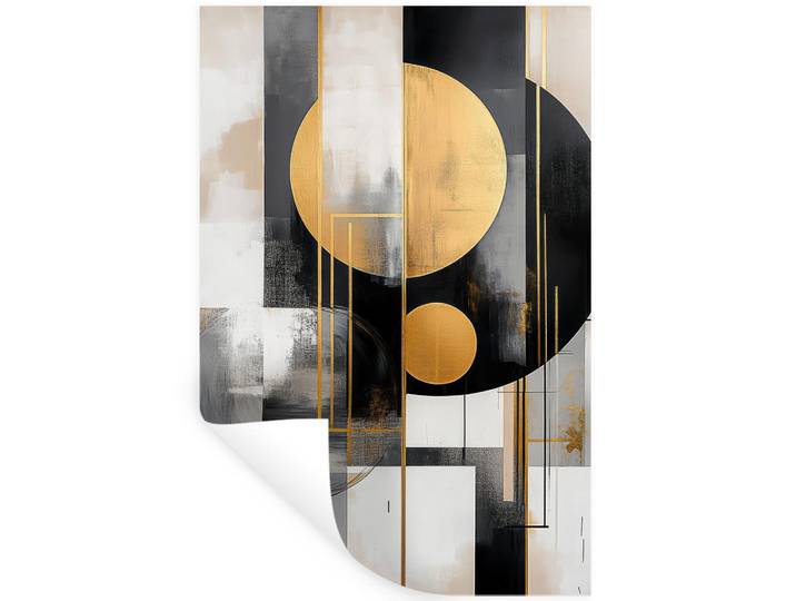 MuchoWow Wandtattoo Abstrakt - Gold - Silber - Formen - Ästhetisch - Modern 80x120 cm, Goldfarben, Kunststoff, Rechteckig, 80x120x0.1 cm, Tapeten & Wandverkleidungen, Wandtattoos & Sticker