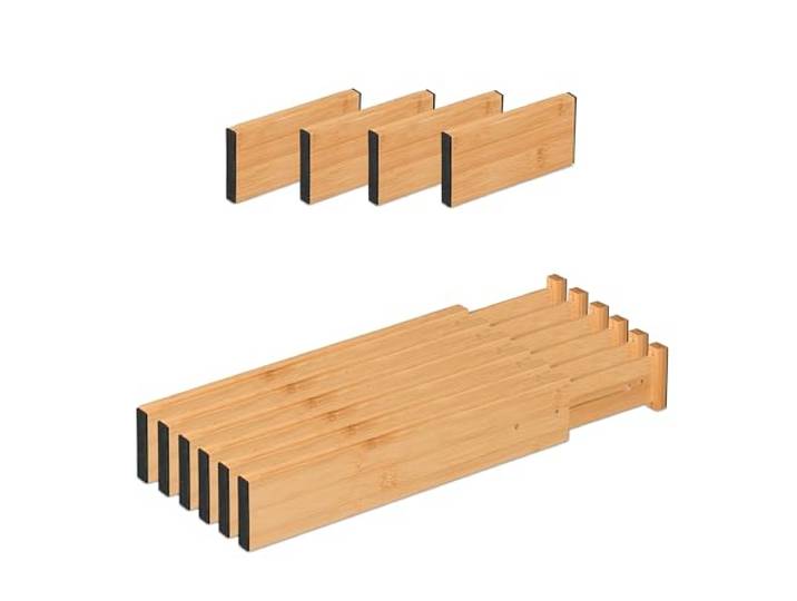 Relaxdays ladeverdeler, 10-delige set, verstelbaar, 34 tot 44 cm, bamboe, opbergsysteeem, keukenlade organizer, natuur