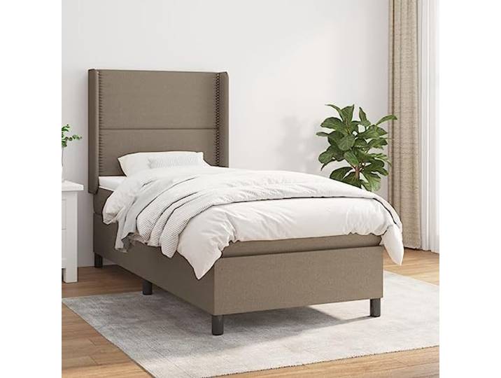 RJPLMFV Lattenrost, Stoff, Taupe, 90 x 190 cm, mit Matratze, Taschenfedern Kopf höhenverstellbar, mittlere Unterstützung, atmungsaktiv, langlebig, ideal für Rücken und Bauch