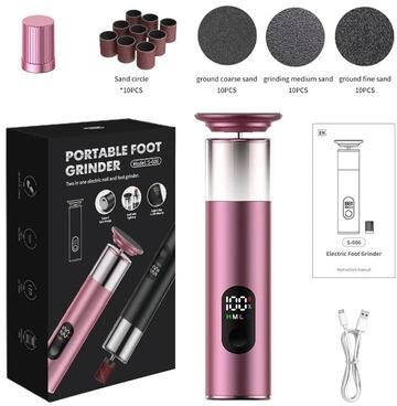 Uplift Essentials Electric Foot Callus Remover (with Auxiliary Lighting & 30 Piece Disc Set) pink