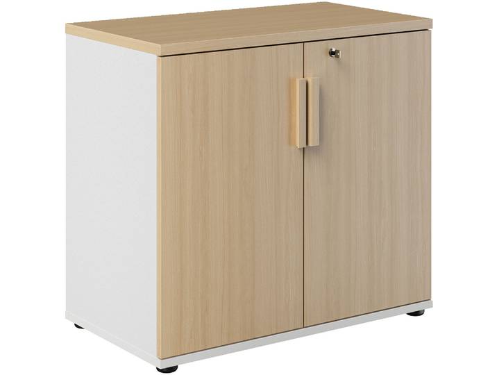 Drehtürenschrank GAMI ITALIC , strukturiert eiche, weiß, B:80cm H:75cm T:45cm, Holzwerkstoff, Schränke, Drehtürenschrank, Praktisch und funktional für mehr Ordnung im Büro.