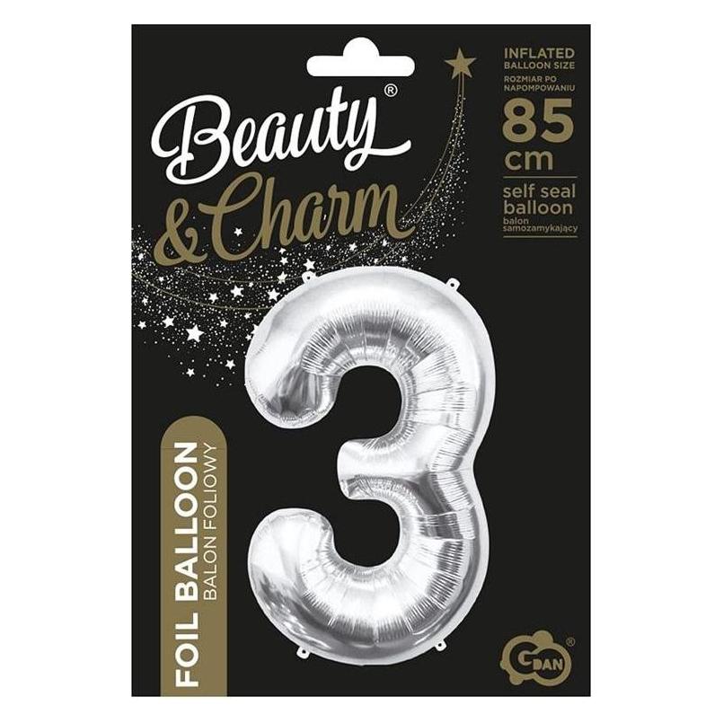 GoDan B&C Folienballon Nummer 3, Silber, 85 cm (1x) (47815813)