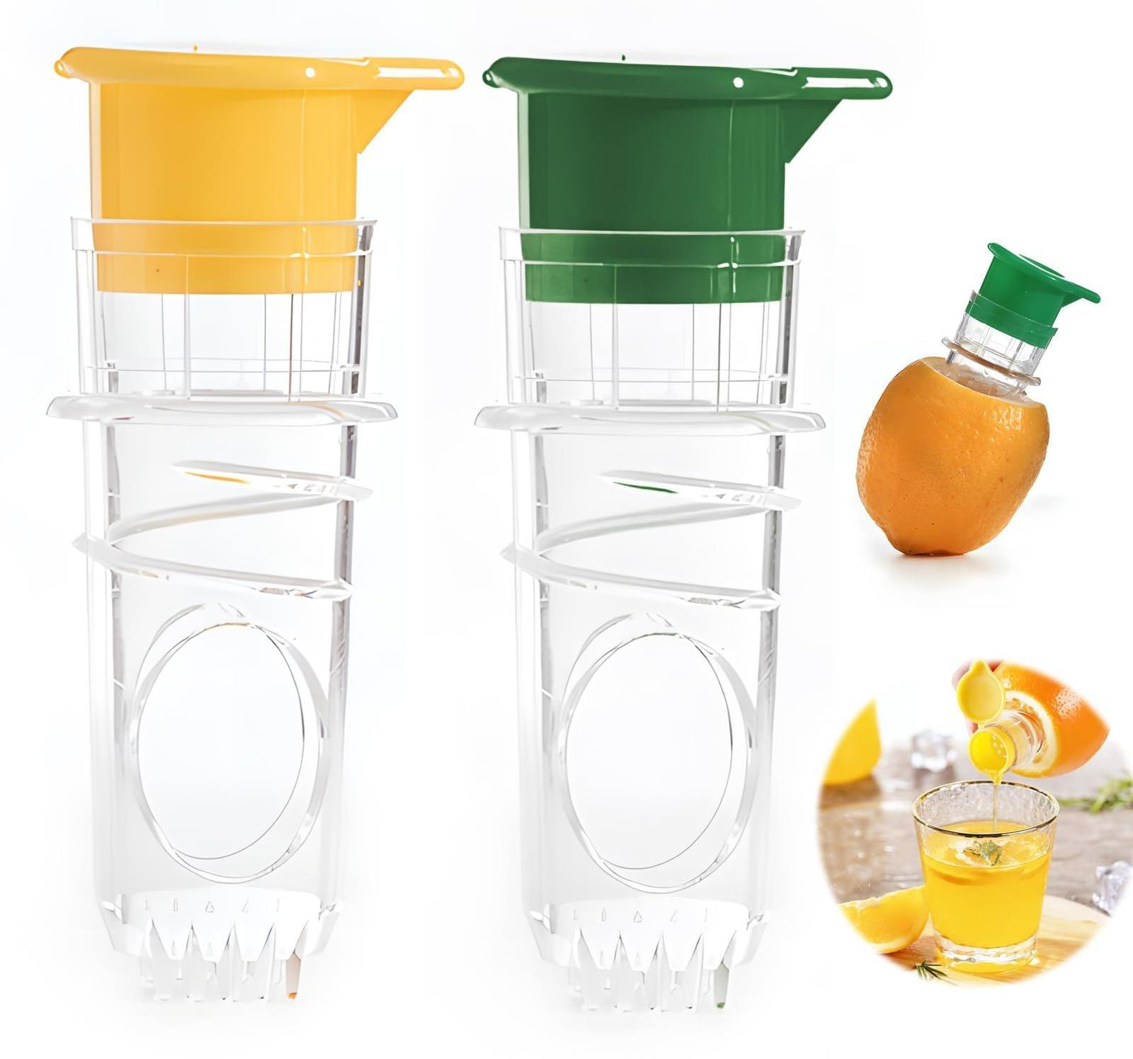 Dripio Citruspersset voor 2 stuks, compact, geel en groen, geschikt voor citroenen en sinaasappels