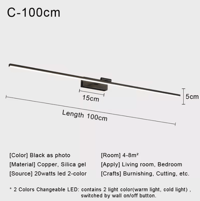Inspire Curations Nordic Copper LED Mirror Wall Light Modern Bedside Sconce c 100cm