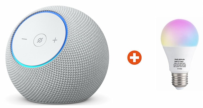 Bundle: Amazon Echo Dot Max (2025) WLAN- und Bluetooth-Lautsprecher mit Alexa weiß + Shelly Multicolor Bulb E27 Gen3