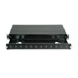 ROLINE 19''-LWL-Gehäuse leer, 1 HE, 12x SC-Simplex oder LC-Duplex, schwarz