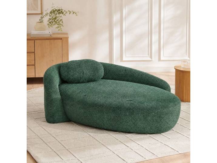 Canapé compressé 1 place en Teddyfleece avec coussin d'appui-tête mousse haute résilience design arrondi Vert