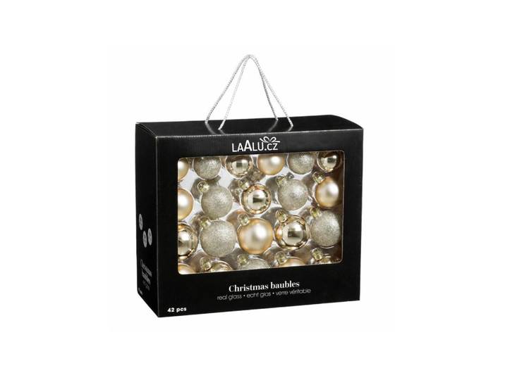 Laalu Weihnachtskugel-Set champagner 42 Stück, 7 cm, Glas, Champagner, Rund, 30x50x60 cm, Dekoration, Weihnachtsdekoration, Christbaumschmuck
