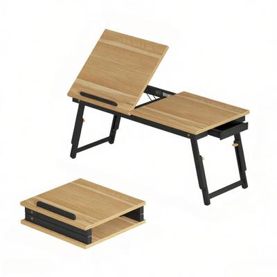 MODFU Laptop-Schreibtisch Bambus/MDF in Eiche und Schwarz, höhen- und neigungsverstellbar