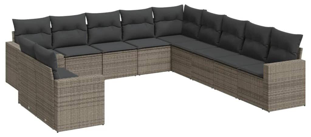 Loungeset, 11-teilig, Grau - Gartenmöbel aus Poly-Rattan - Inklusive Kissen