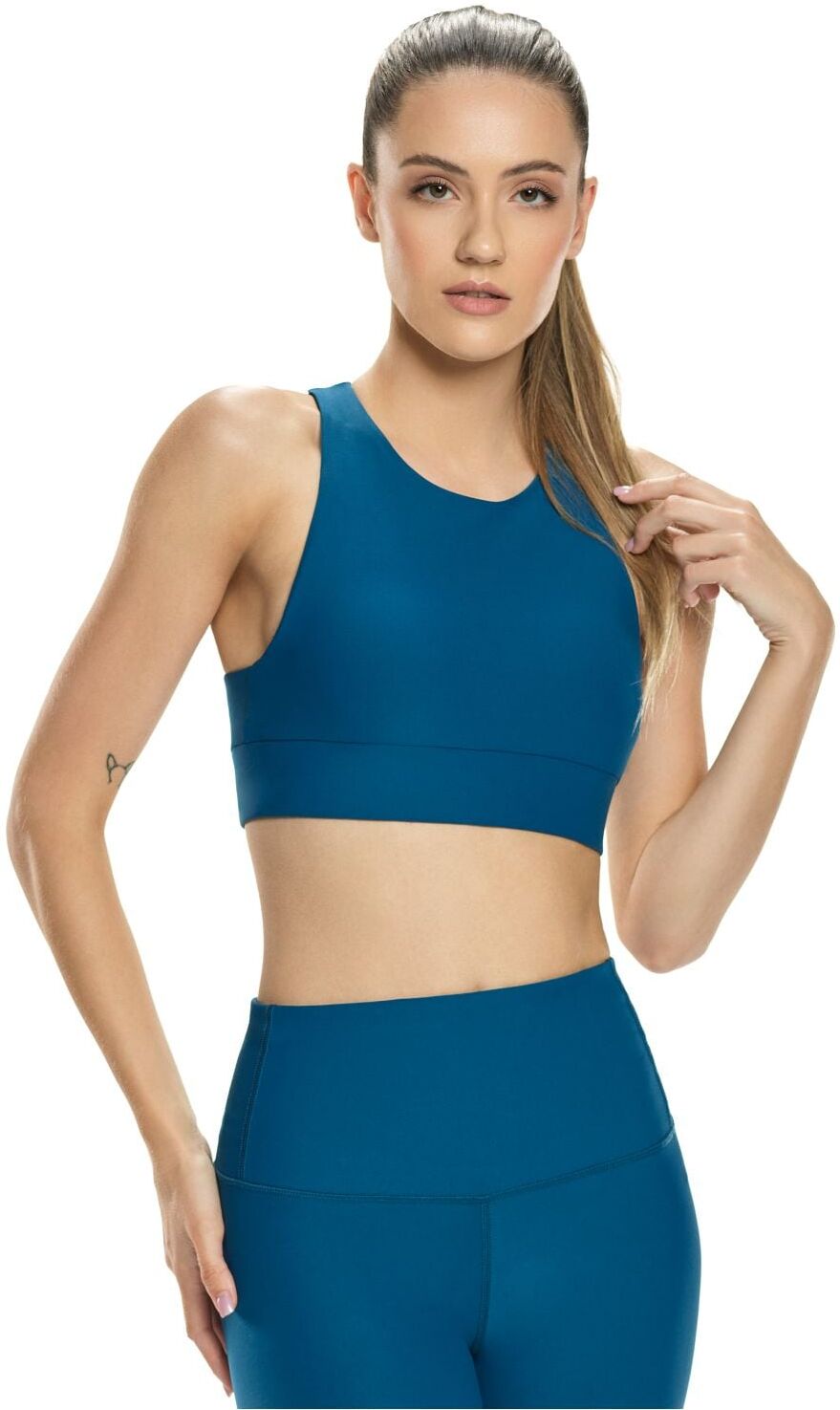 Sport-Bustier WINSHAPE "Functional Comfort Sport-BH SB103C", Damen, Gr. M, Normalgrössen, grün (teal grün), 85% Polyester, 15% Elasthan, BHs Sport-Bustier, mit Rücken-Applikation teal grün M, Normalgrössen