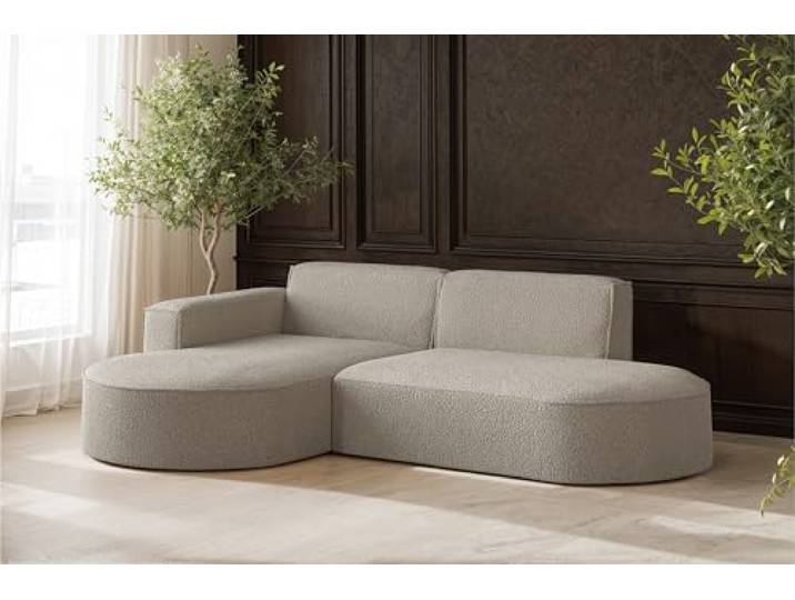 Kaiser Möbel - Ecksofa mit Wohnlandschaft, Eckcouch L Form, Sofa 3-sitzer, Polstersofa, Bequemes Couch mit Ottomane für Wohnzimmer, Relaxsofa, Weiches Stoff, Modena Studio, Dunkelbeige, Links