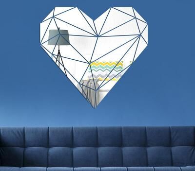Inspired Deals 27 Piece Acrylic Mirror Wall Stickers Heart Wall Decor Set With Self Adhesive 3D DIY Design silver