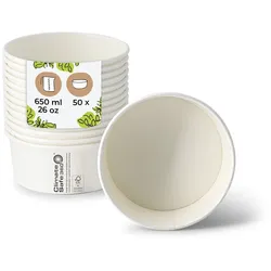 BIOZOYG Salatschale 50 Stück 650 ml weiß Suppenschalen Einwegschalen Einweggeschirr Deli Container Bowl to go Kartonschale Einweg Suppenbehälter