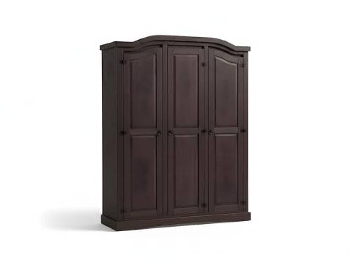 Dynamic24 Hacienda-Look – 3trg Kiefer Kleiderschrank New Mexiko Schlafzimmer-Schrank kolonial – H193xB 152xT 54,5 cm – Massive Kiefer – Farbe Dunkelbraun – Hacienda-Stil – wärmender Massivholz-Look