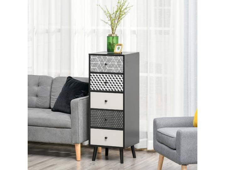 HOMCOM Commode 5 Tiroirs Moderne Noir Gris 40x40x111.5cm