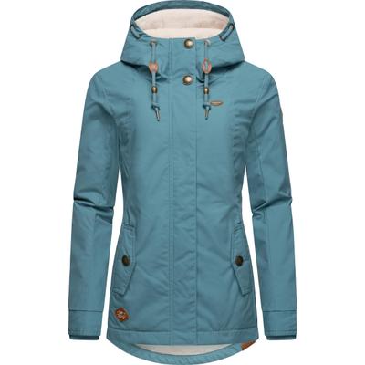 Winterjacke RAGWEAR "Monade", Damen, Gr. XS (34), blau (ocean), Obermaterial: 65% Polyester, 35% Baumwolle. Futter: 100% Polyester. Wattierung: 100% Polyester, figurbetont Po-bedeckend, verstellbar Rippstrickbündchen mit Druckknopf, Jacken...