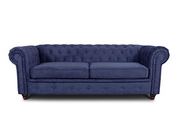 Sofnet - Sofa Chesterfield Asti 3-Sitzer (Blau, Capri 89) Couchgarnitur, Polstersofa, Glamour Design, Strukturstoff, Holzfüße, komfortabel für Wohnzimmer